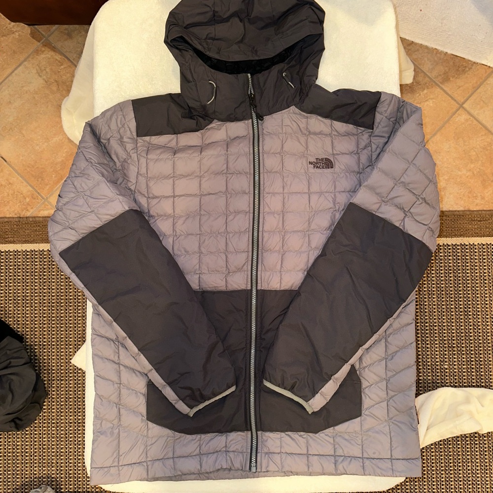 The North Face Thermoball Snow Hoodie Puffer Jacket Gray Black Mens Large Zip